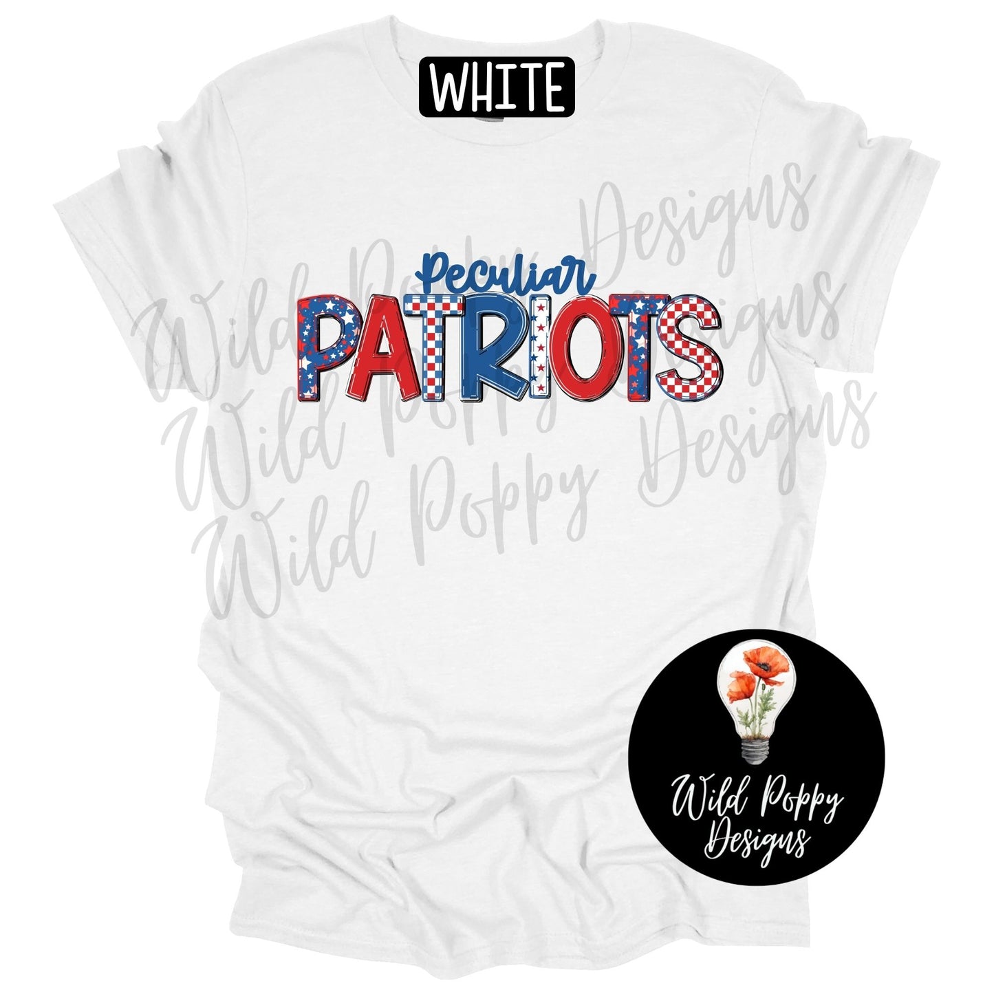Patriots - Red/White/Blue Patchwork Letters Tee