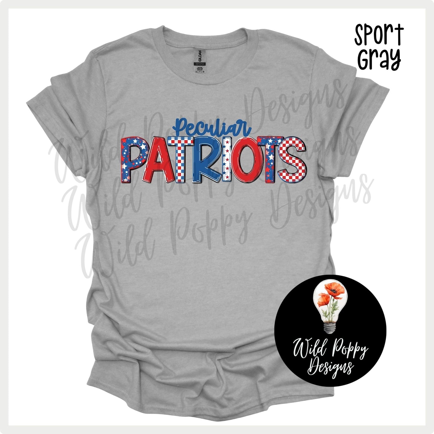 Patriots - Red/White/Blue Patchwork Letters Tee