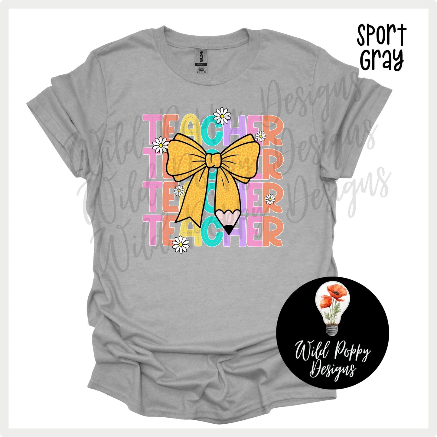 Teacher with Pencil Bow Tee