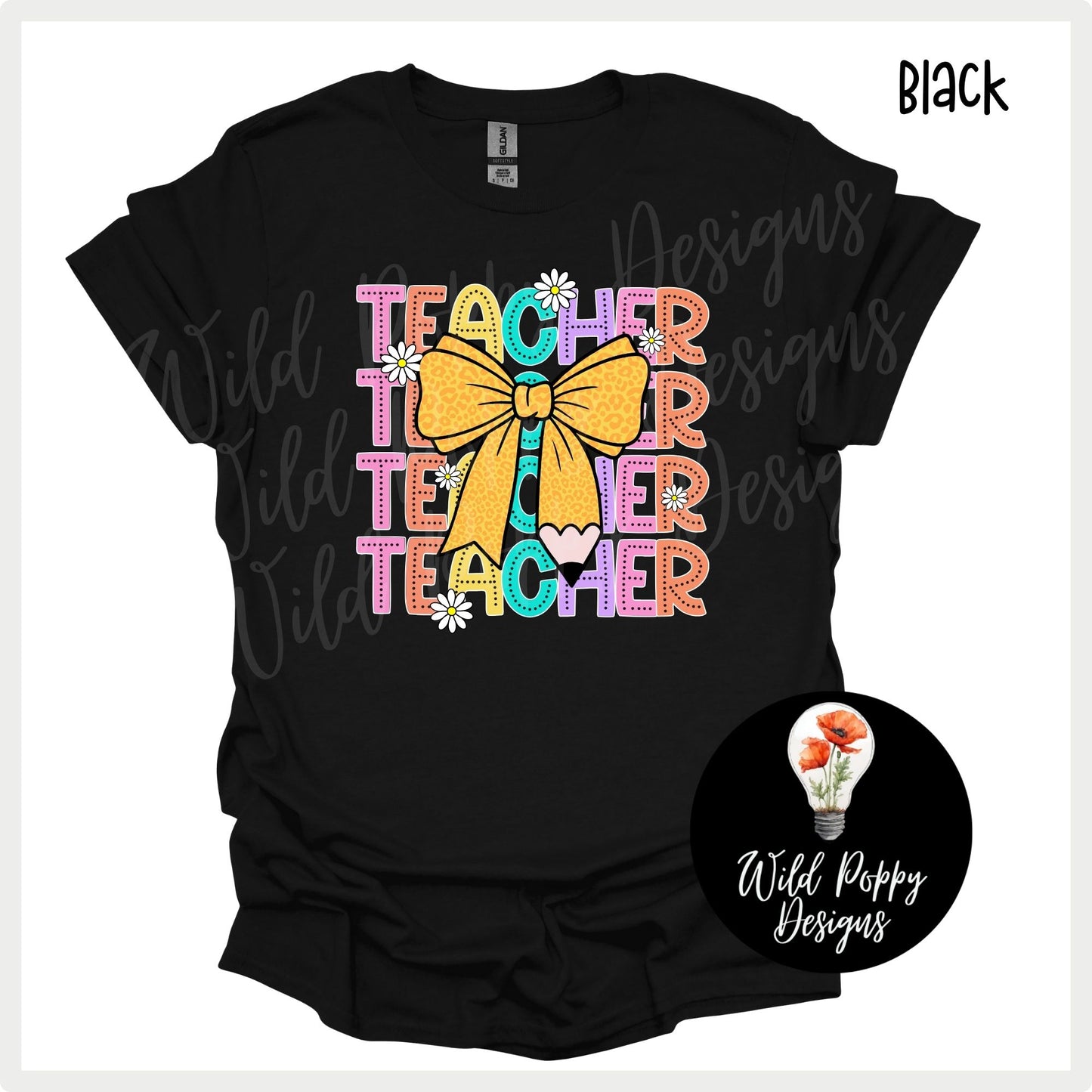 Teacher with Pencil Bow Tee