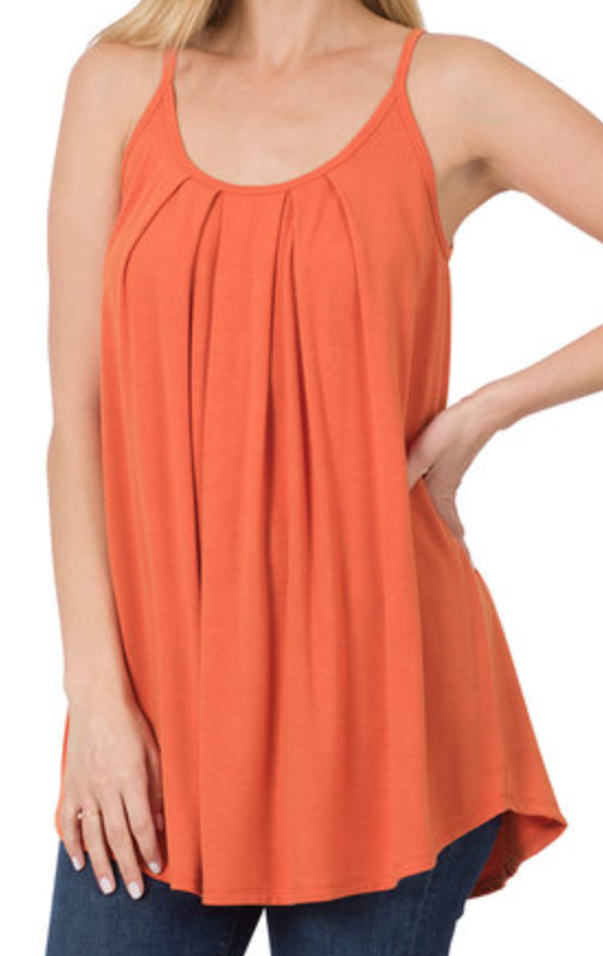 Pleated Flowy Tank w/Adjustable Straps