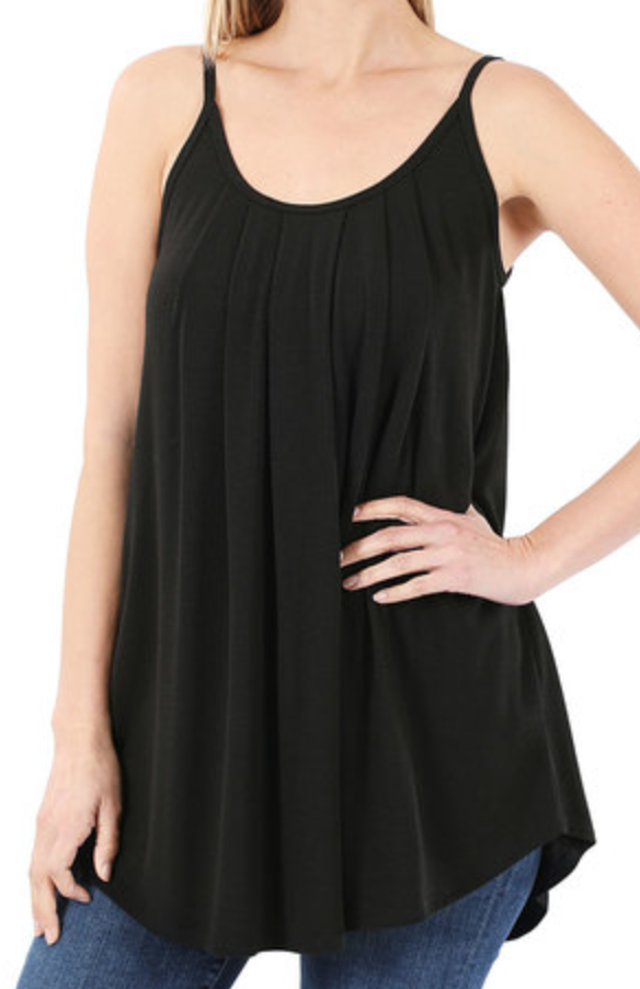 Pleated Flowy Tank w/Adjustable Straps