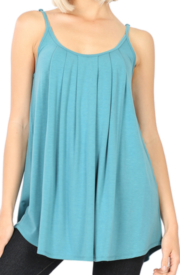 Pleated Flowy Tank w/Adjustable Straps