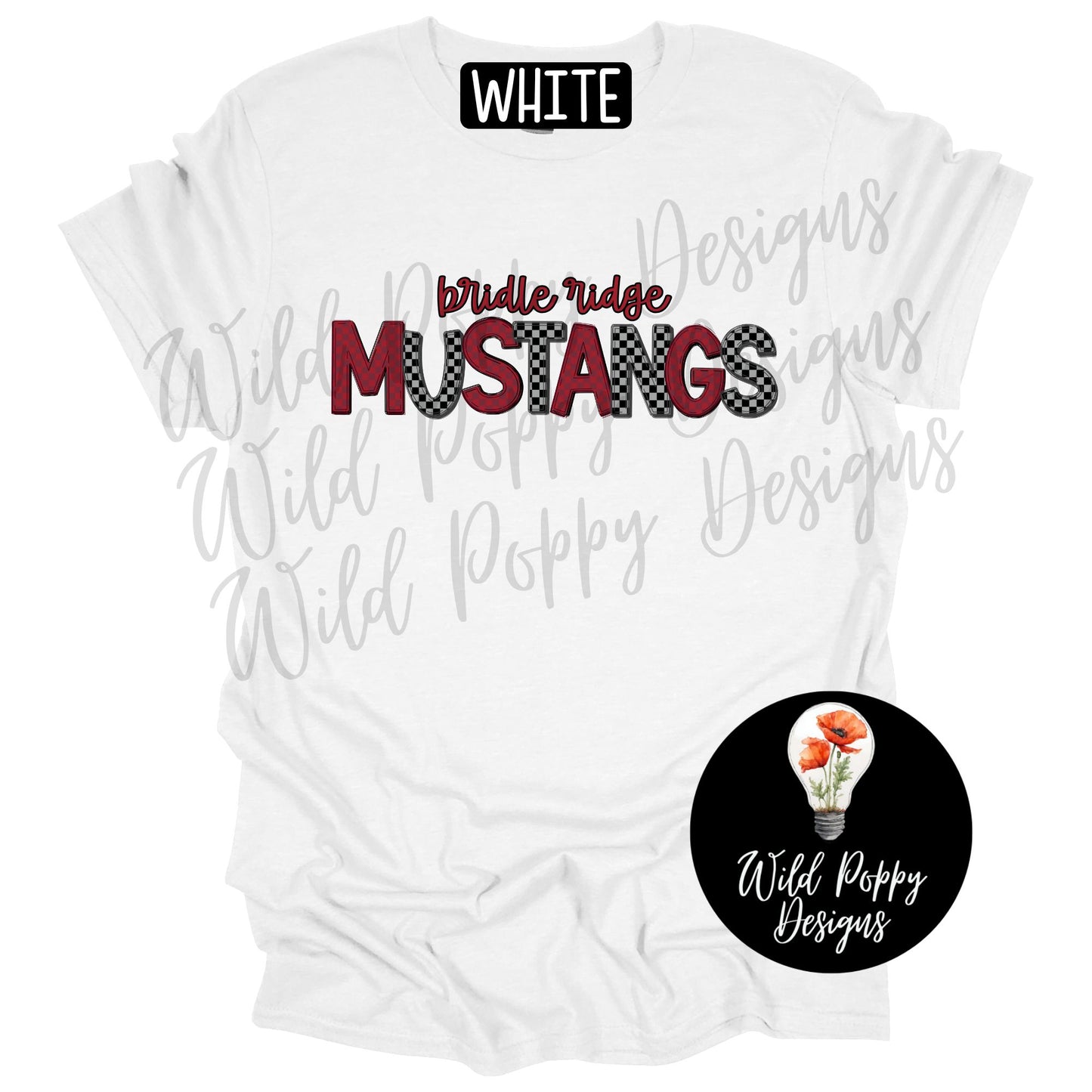 Mustangs - School Color Checkered Letters Tee