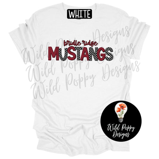 Mustangs - School Color Checkered Letters Tee