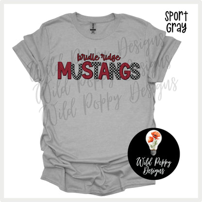Mustangs - School Color Checkered Letters Tee