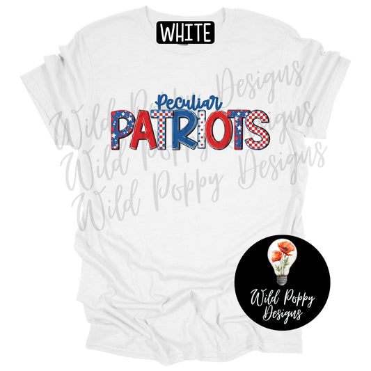 Patriots - Red/White/Blue Patchwork Letters Tee