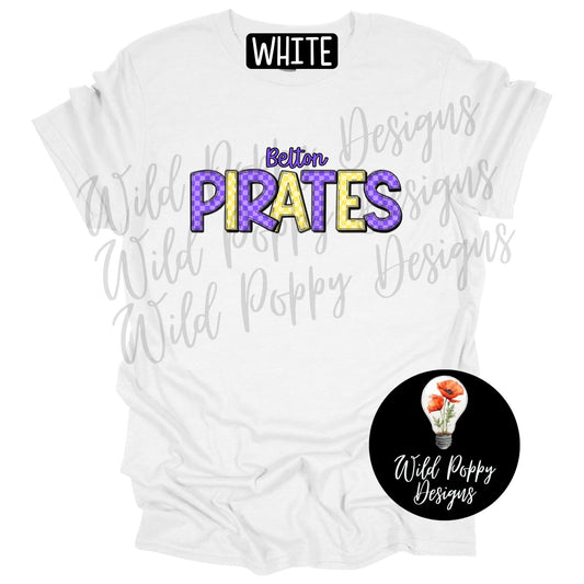 Pirates - School Color Checkered Letters Tee