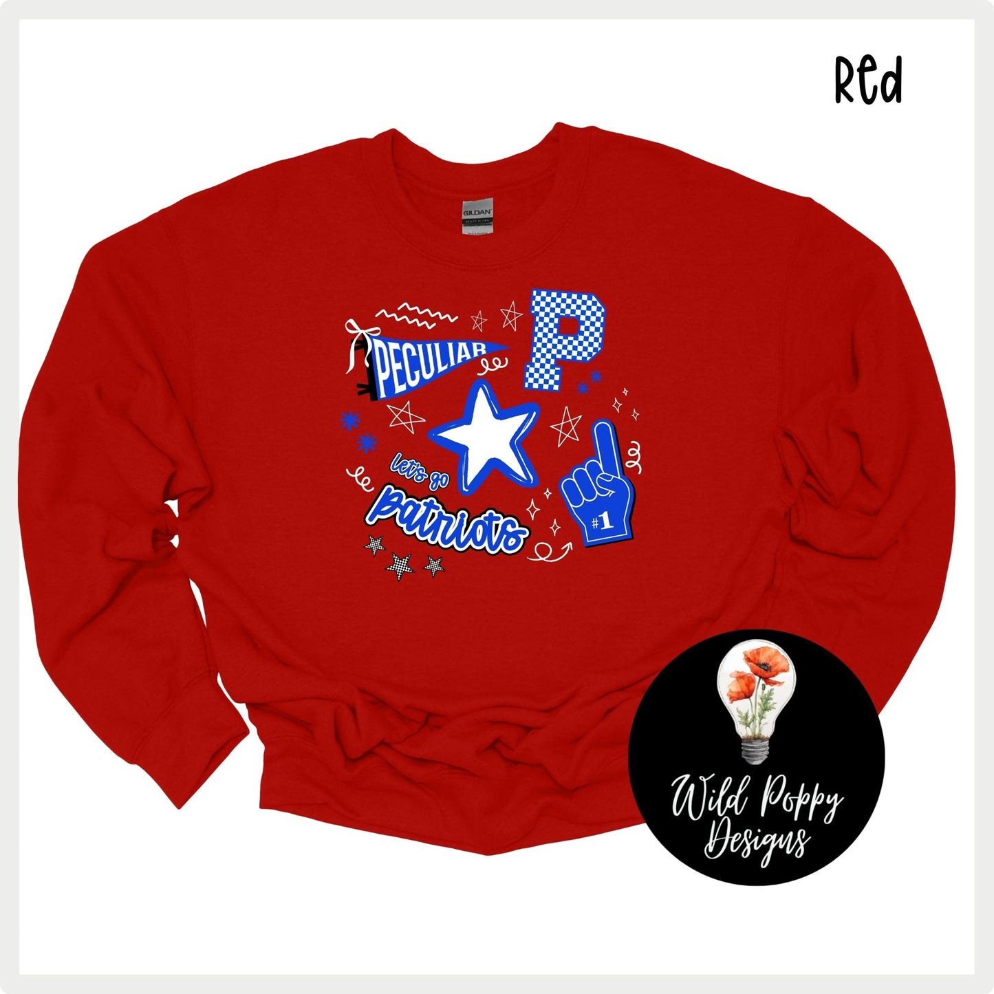 Patriots - Pennant + P + Doodles Tee or Crewneck Sweatshirt
