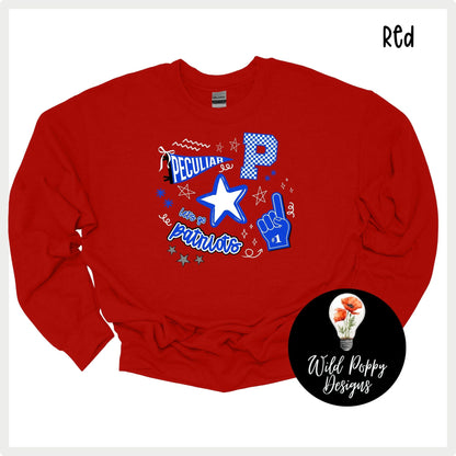 Patriots - Pennant + P + Doodles Tee or Crewneck Sweatshirt