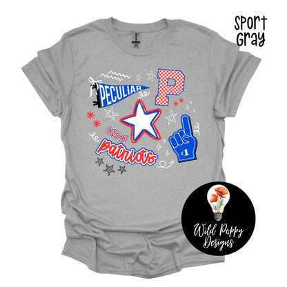 Patriots - Pennant + P + Doodles Tee or Crewneck Sweatshirt