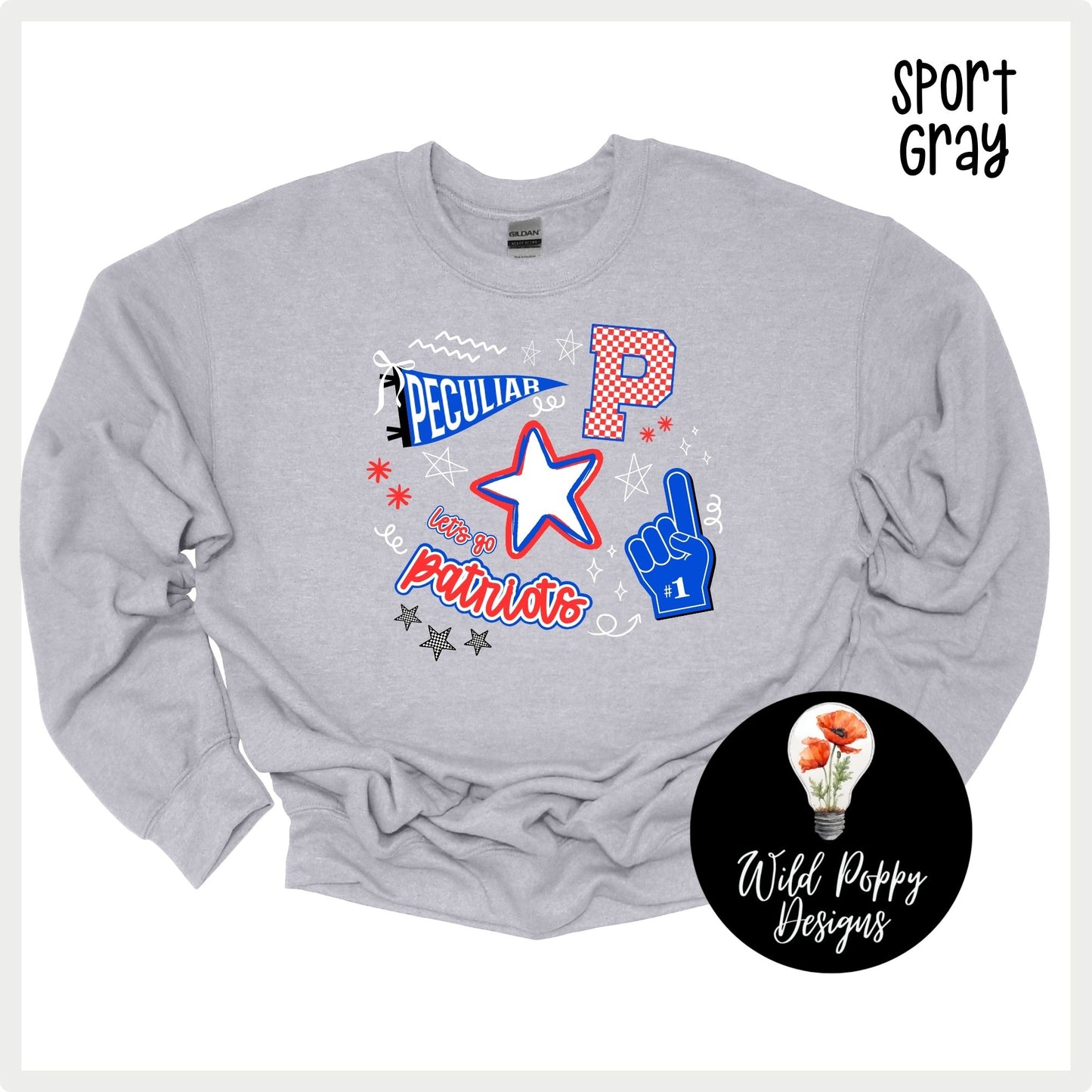 Patriots - Pennant + P + Doodles Tee or Crewneck Sweatshirt