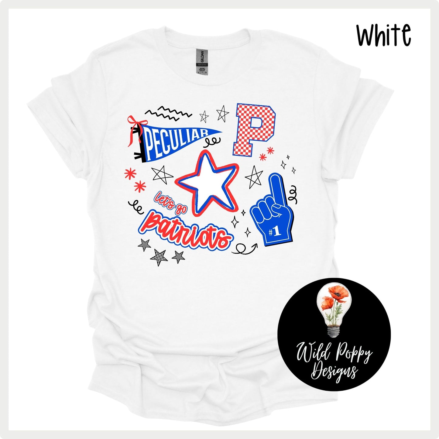Patriots - Pennant + P + Doodles Tee or Crewneck Sweatshirt