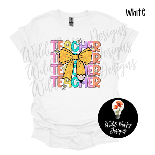 Teacher with Pencil Bow Tee