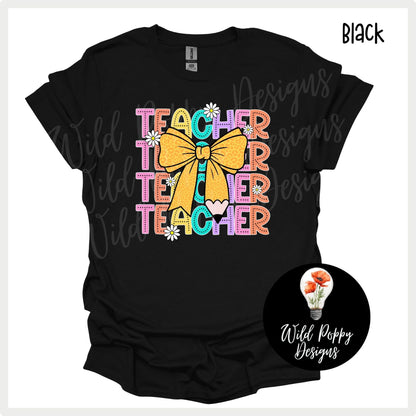 Teacher with Pencil Bow Tee